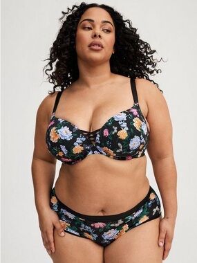 Torrid XO Plunge Padded Underwire Push-Up Bra Black Floral size 46D New NWT